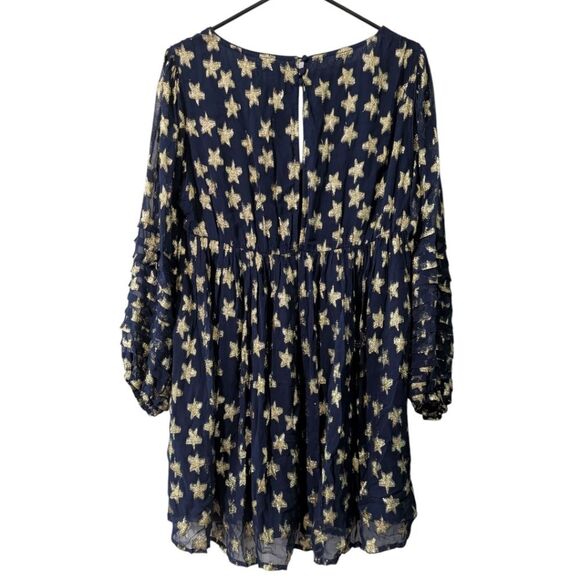 Ciebon Sallie Metallic Star Print Sz L Long Sleeve Minidress in Navy & Gold - Picture 7 of 10
